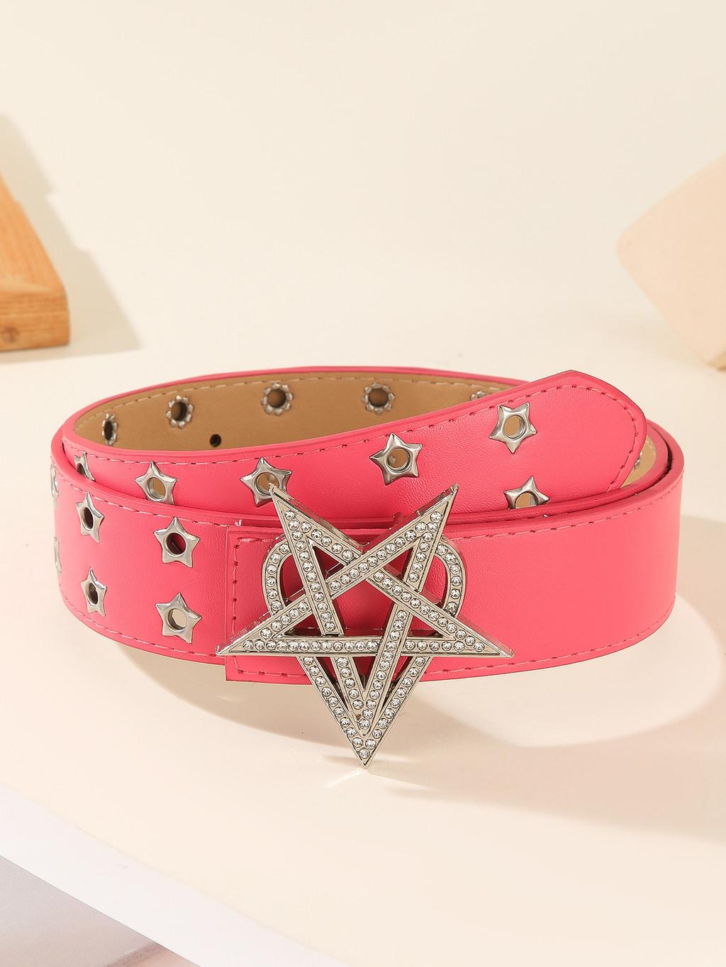 

New Kpop Punk Style Pu Leather Belt With Rhinestone Studs For Casual Streetwear RosePink
