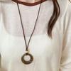 Brown Circle Woven Rope Necklace Women'S Minimalist  Cold Tone Vintage Style Resin Material Necklace Accessory