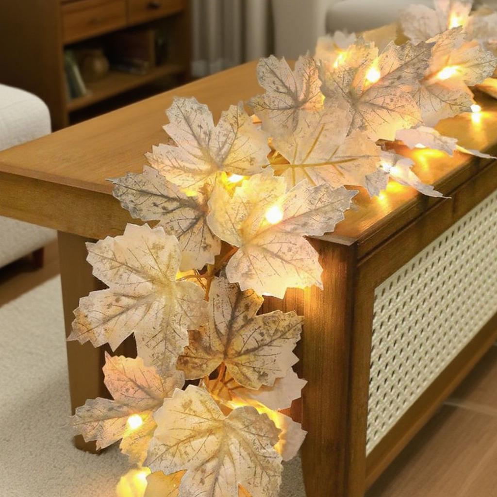 Artificial Maple Leaf Lights with Timer, 3 Meters 20 LED Warm Lights, Battery Operated Fall Garland Decor for Home