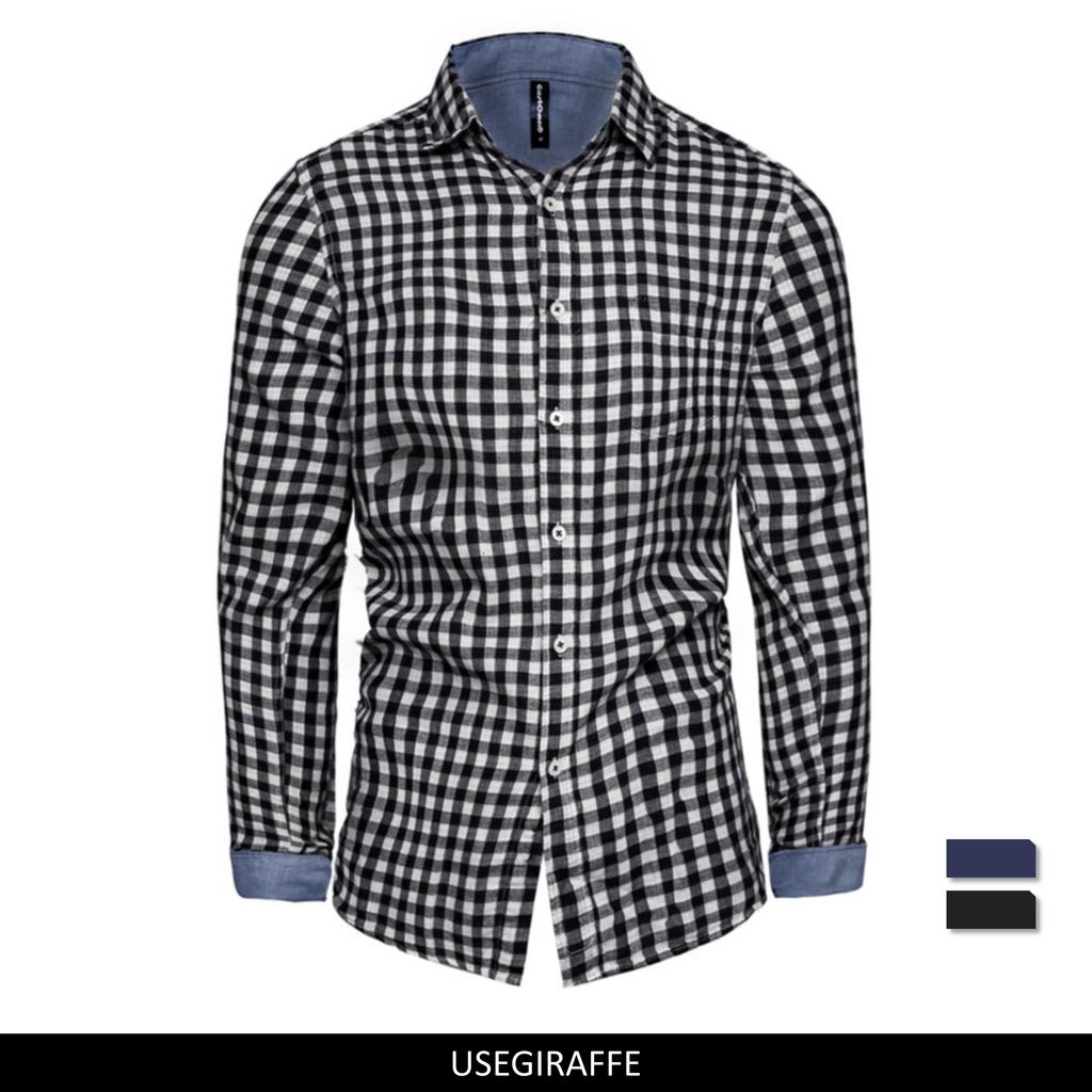 Jarní podzimní kostkovaná košile Muži Klasická móda 100% bavlna Vysoce kvalitní košile Muži Dlouhý rukáv Běžné Podnikání Pánské košile