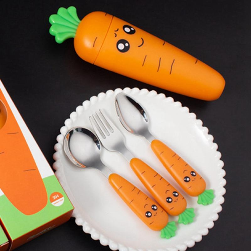 A93G Stainless Steel Baby Spoon Fork Short Handle Baby Children Tableware Gift Box Set Gift Home