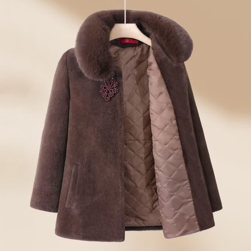 Elderly Women's Plus Velvet Warm Winter Coat