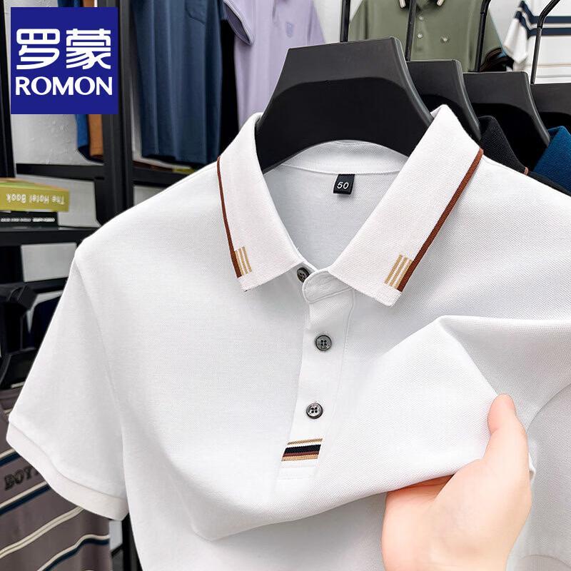 Romon Men's Silk Cotton Short Sleeve Polo Shirt