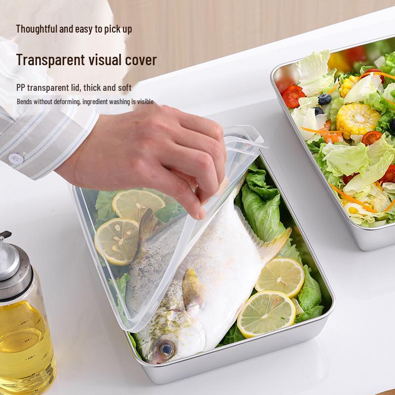 Food-Grade Stainless Steel Storage Box with Lid - Square/Rectangular Freezer Tray