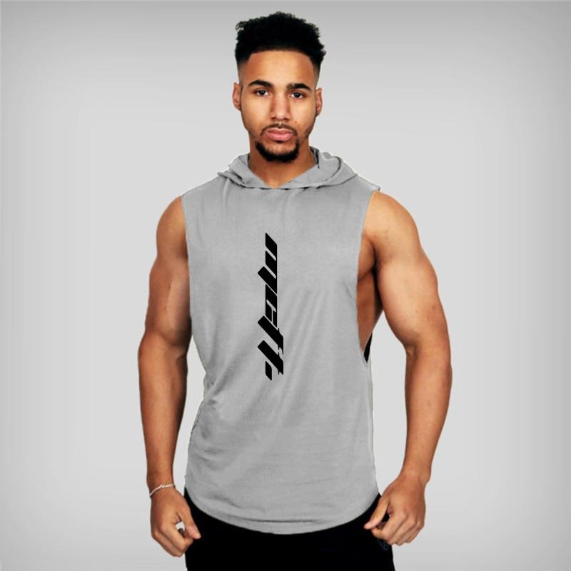 Sommerliches hübsches Streetwear-Tanktop mit Kapuze und Herzausschnitt für Herren, Fitness, Baumwolle, bequem