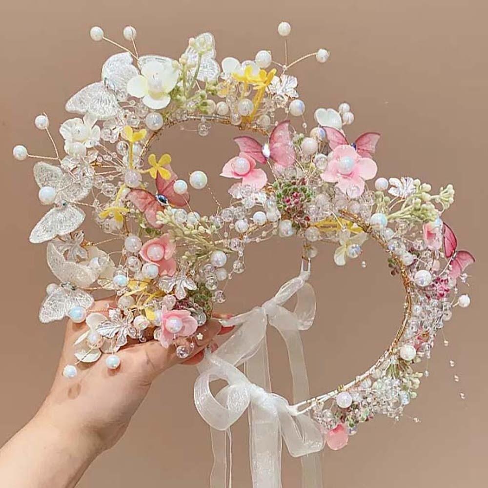 Bohemia Style Butterfly Fairy Hair Hoop Beads Wreath Headband Elegant Girls Garland  Wedding