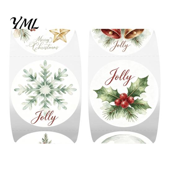 Winter Holiday Present Decorations Christmas Round Stickers, Nordic Style Watercolor Decorative Labels, Sealing Stickers Envelope Decals for