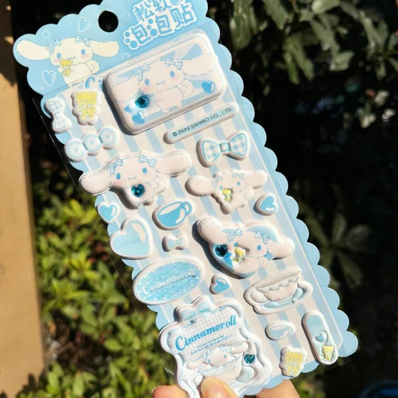 Kawaii Hello Kitty My Melody Cinnamoroll 3D Thick Chubby Double-Layer Bubble Sticker Cute Puffy DIY Laptop Phone Case Sticker