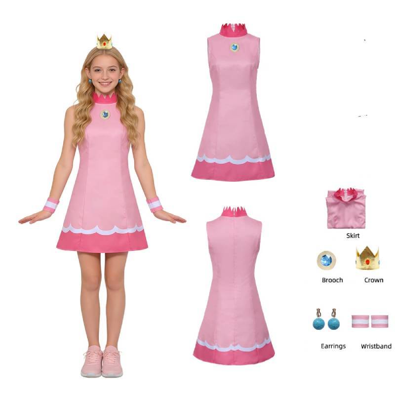 Super Mario Daisy Princess Peach Rosalina Cosplay Costume For Kids And Teens With Soft Polyester Fabric Pink,S