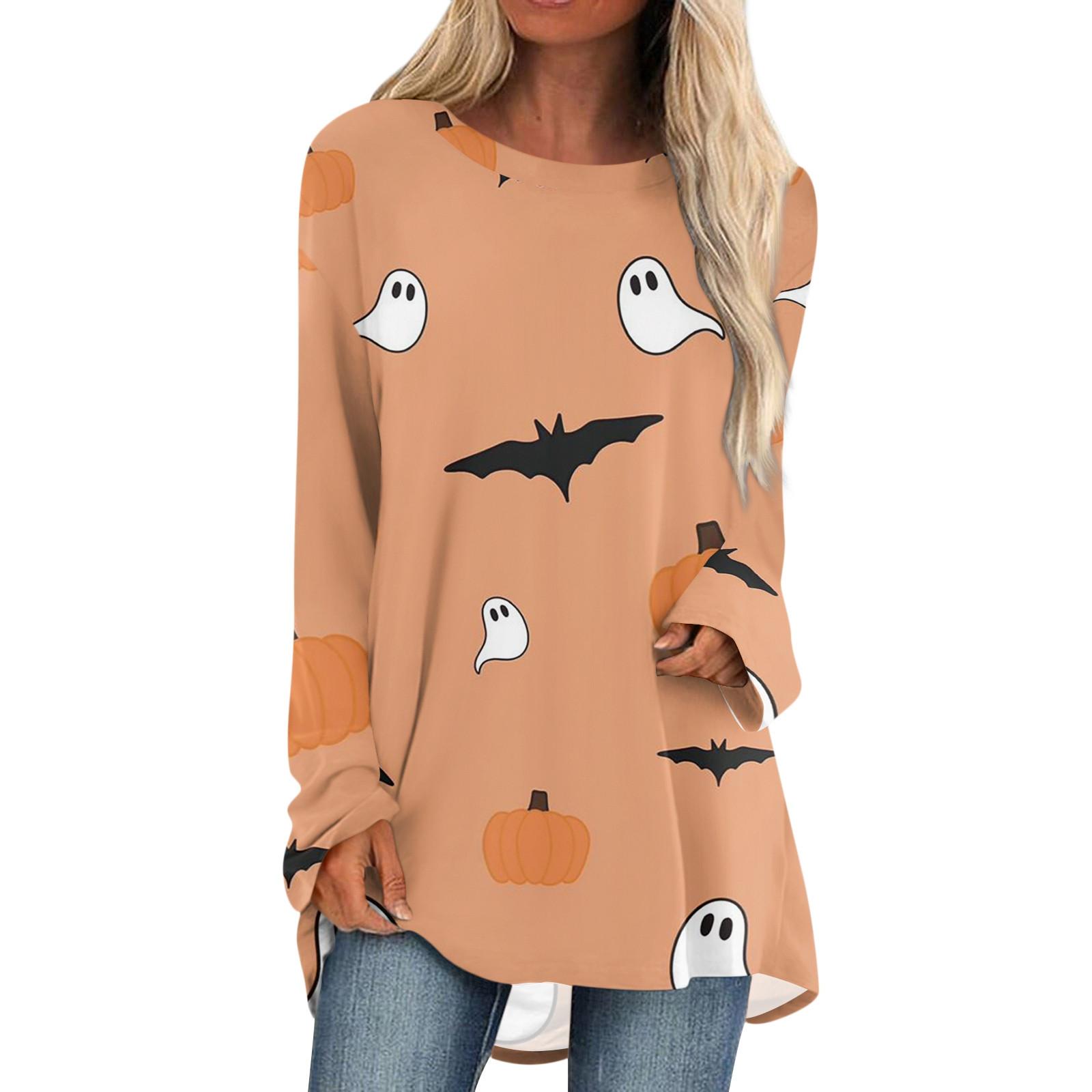 Женская повседневная модная блузка средней длины с длинным рукавом и принтом на Хэллоуин S — фото 3