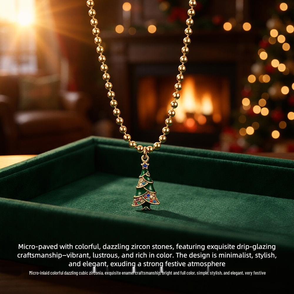 Christmas Cartoon Pendant Necklace: Snowflake, Tree & Reindeer Clavicle Chain