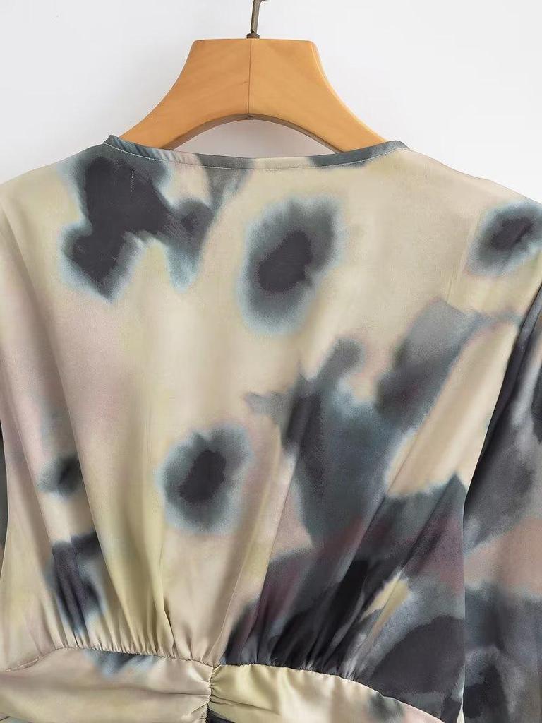 2024 Euro-American Women's Fashion: French Ink-Wash Short Top & Skirt Set