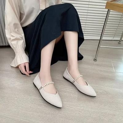 Damenschuhe Herbst Spitzschuh Modisch Perlenverzierungen Damenfußbekleidung Slipper Lässiger Sneaker Flache Öffnung Herbst 2024 Perlenstickerei Dr