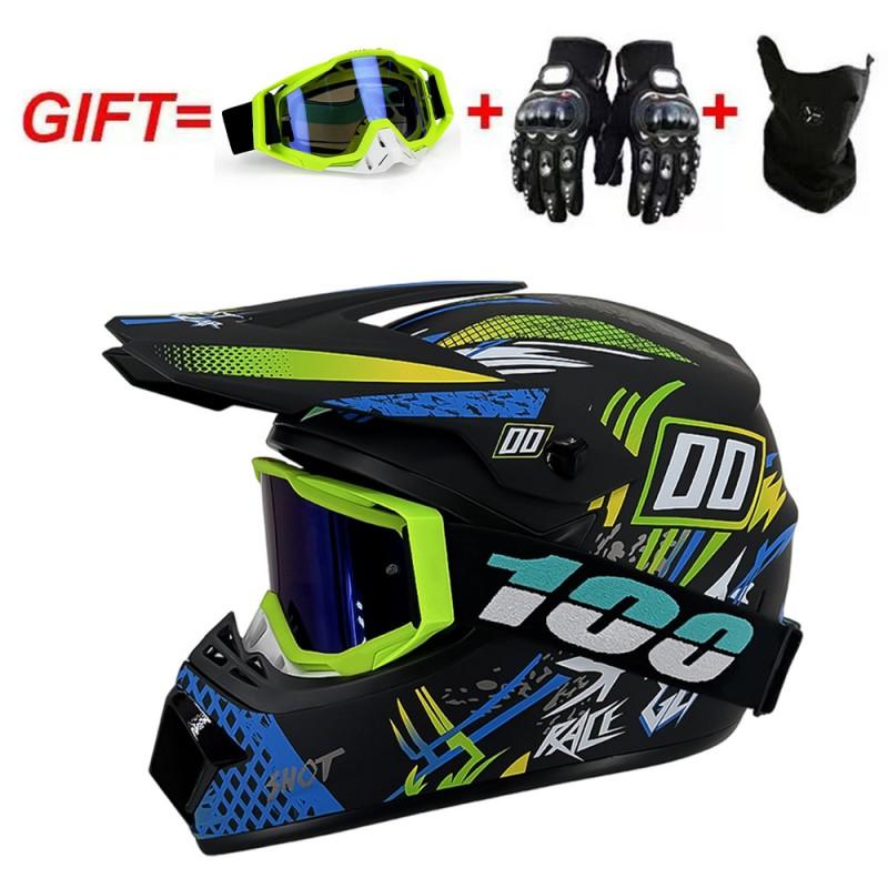 Full Face Motorcycle Helmet With Included Goggles Cover Gloves - All Season ABS Safety Gear Off-Road MTB ATV Riding