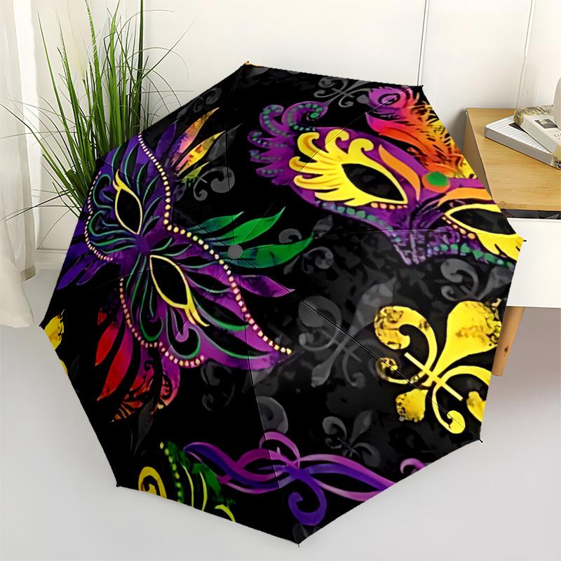 

1pc Masquerade Masks Pattern Automatic Opening/Closing Folding Umbrella with 8 Ribs,Windproof Portable Sunshade Umbrella Holiday gift yy260401068