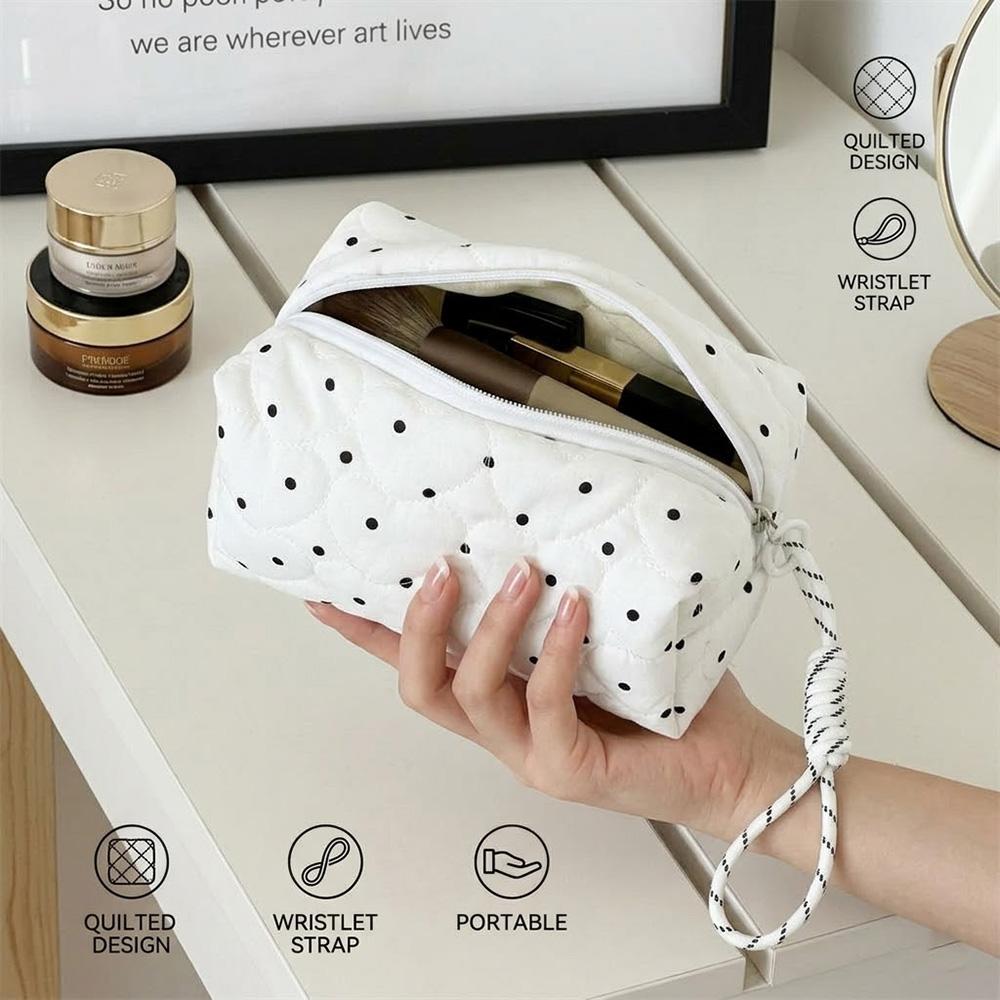 Gesteppte Punkt-Kosmetiktasche für Damen Mädchen Klein Groß Lippenstift Pinsel Kosmetikbeutel Etui Tragbare Mini-Geldbörse Münzbörse Taschen