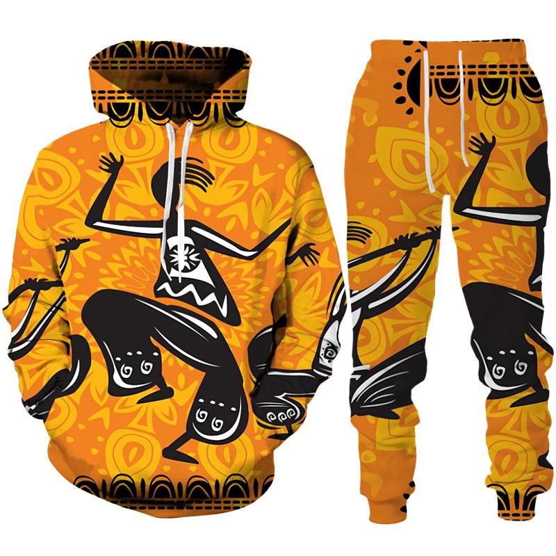 Frühling Herbst Afrikanischer Stil 3D Druck Trainingsanzug Set Mann Frau Hoodie + Hose 2-teilige Sets Dashiki Ethnisch Lässig Pullover Streetwear