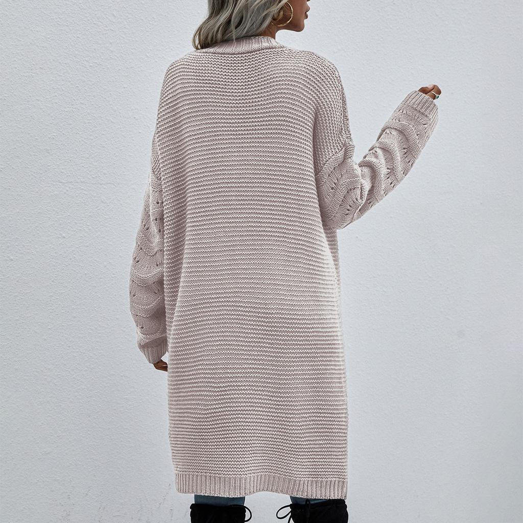 Women's Solid Color Knitted Long-Sleeved Temperament Fashion Sweater Cardigan Coat
