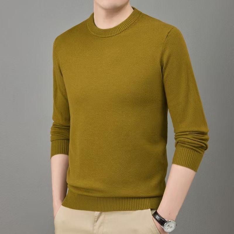 Autumn Winter Solid Color Sweater Men's Woolen Sweater Thickened Round Neck Base Warm Knitted Sweater