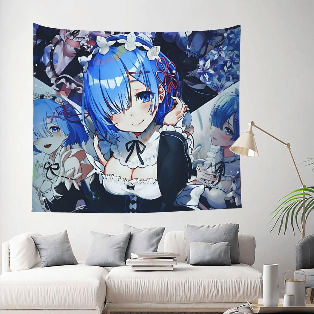 Re ZERO Anime Rem Tapestry Wall Hanging Blanket Tapestry Home Decor Items Wall Decorations