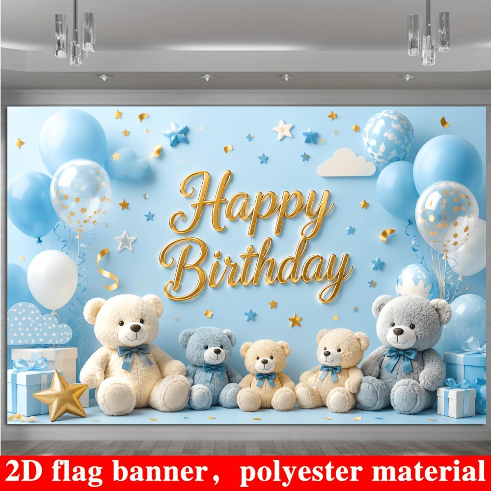 Teddy bear-themed birthday celebration background, suitable for family gatherings and party decorations