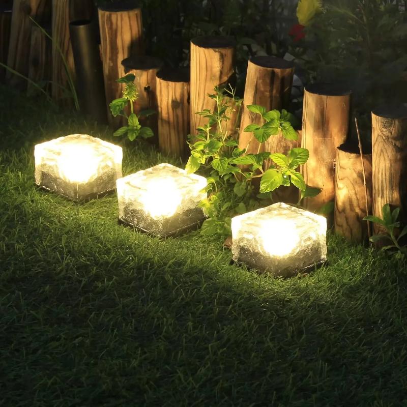 Atmosphere lights Solar Powered Ice Cube Lamp Glass Brick Landscape Square Glass Outdoor Road Courtyard Garden Decoration