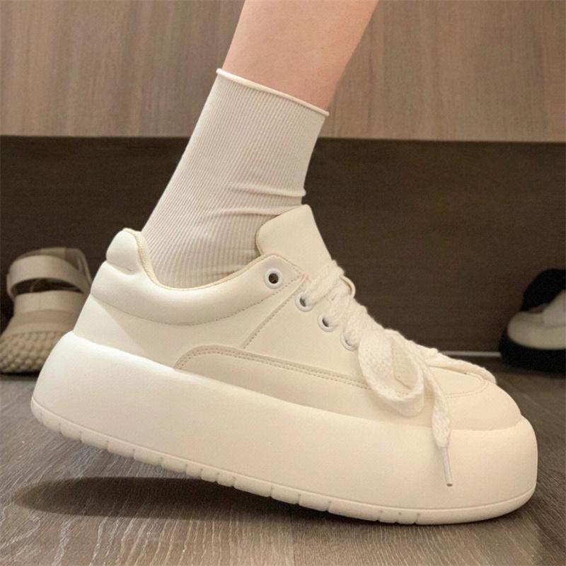 Spring and Autumn New Style Fashionable  Comfortable Leather Large-toe Bread Shoes Comfortable Casual Thick-soled Sneakers