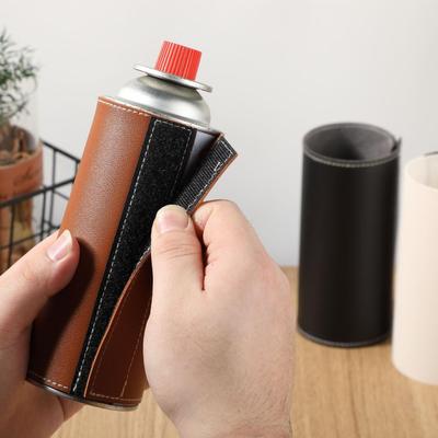 Compact Leather Gas Canister Cover for Camping Stove - Fine Grain, G2 Model