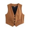 Dames Retro Ensfarget Godterifarge V-hals Kort Dressvest
