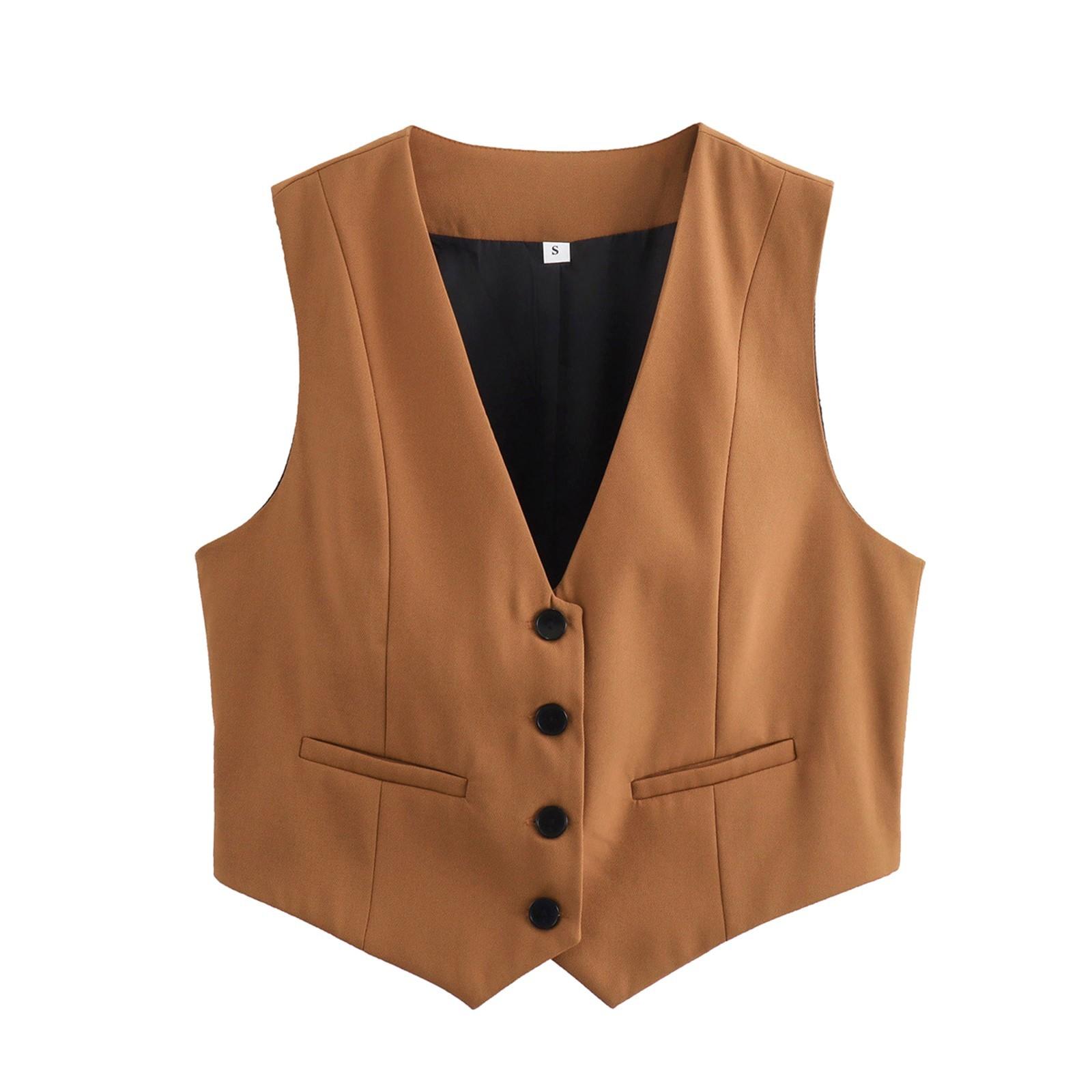 Women s Retro Candy Color V-Neck Short Suit Vest M