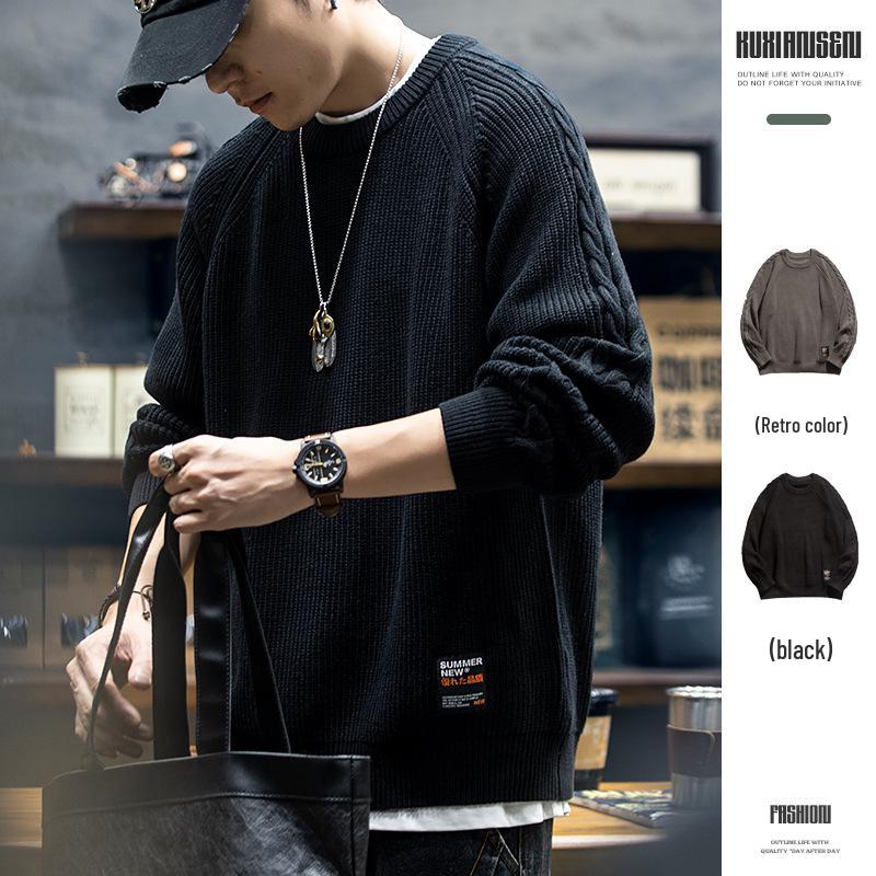 Men s Thick 2025 Autumn/Winter Round Neck Loose Knit Sweater XXL (155-170 jin) чёрный