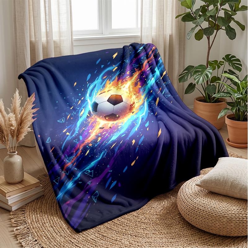 Flaming Soccer Ball Into Goal Theme blanket Lightweight Warm Flannel Blanket Decorative Throw Blanket for Home Decoration