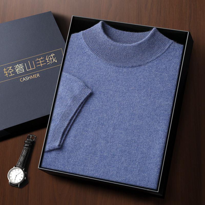 Men s Autumn/Winter Cashmere Half-High Collar Loose Fit Short-Sleeve Sweater M