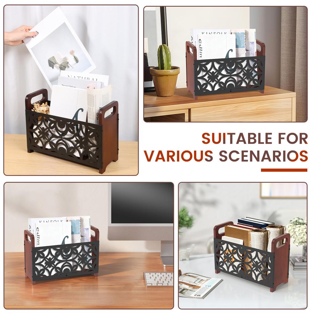 Zeitschriftenständer Holz Metall Schreibtisch Ordner Organizer mit Griff Zeitungsaufbewahrungskorb für Couchtisch Schreibtisch Dekoration