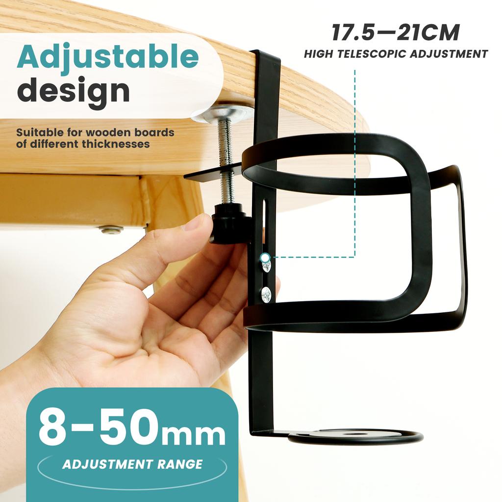 Large Desk Cup Holder Universal Adjustable Leak Proof Clip On Table Cup Holder Adjustable Coffee Mug Headphone Organizer