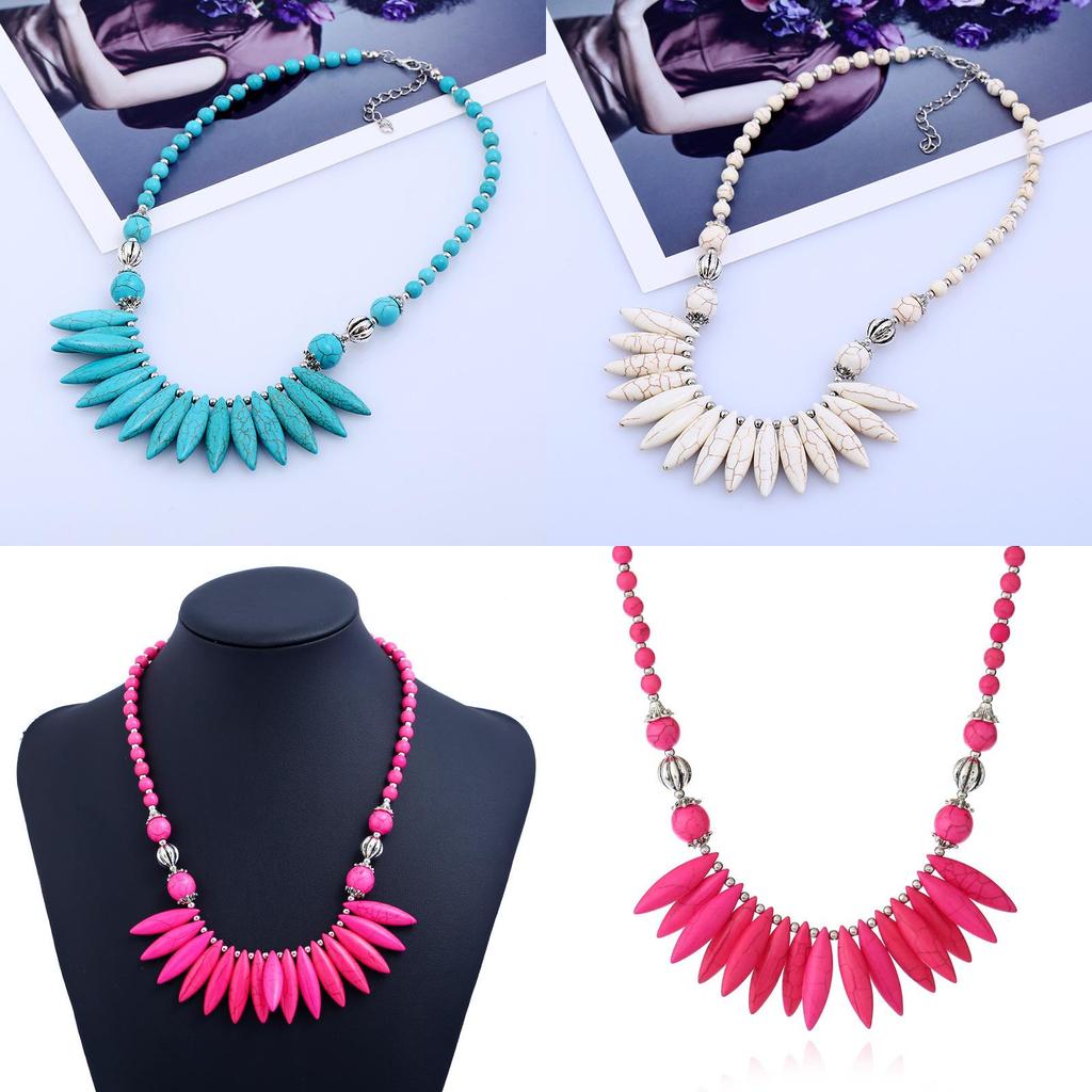 Bohemian Necklace Turquoise With Long Teeth And Pendant For Daily Wear