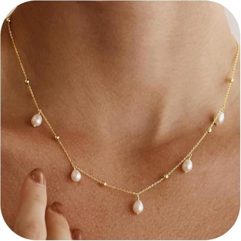 Chic Double Strand Choker Set Imitation Pearls Accents Alloy Clavicle Chain Jewelry For Daily Use