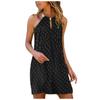 Women's Casual Fashion Metal Hanging Neck Leopard Print Sleeveless Dress