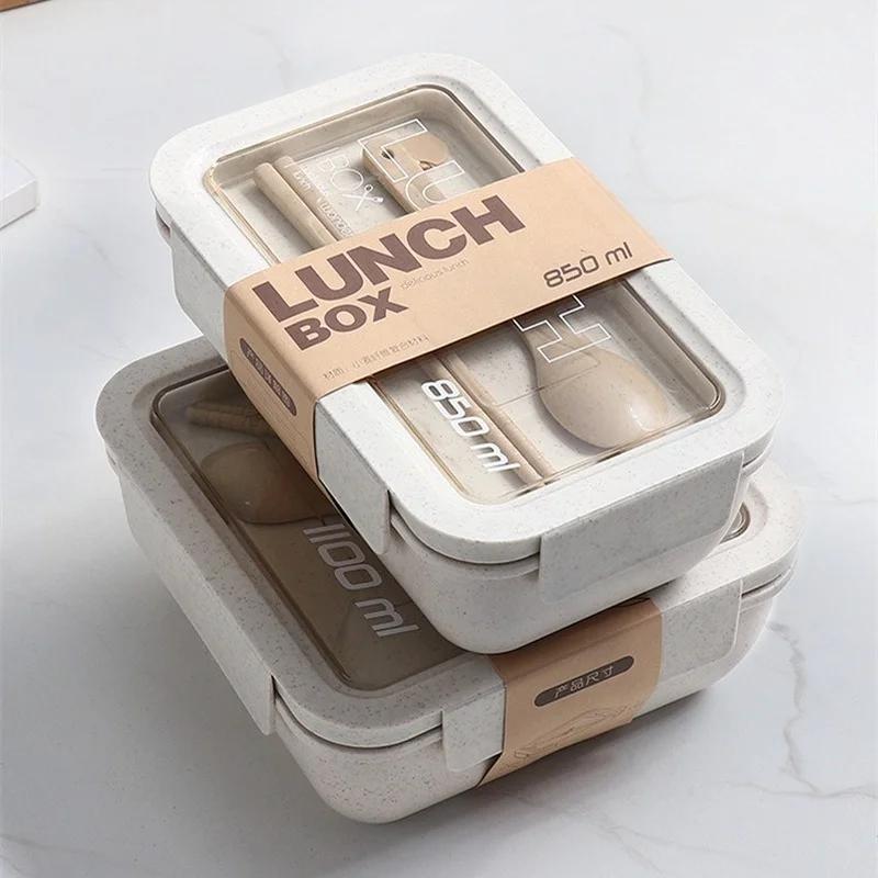1100ml Healthy Material Lunch Box Wheat Straw Japanese-style Bento Boxes Microwave Dinnerware Food Storage Container Meal Prep