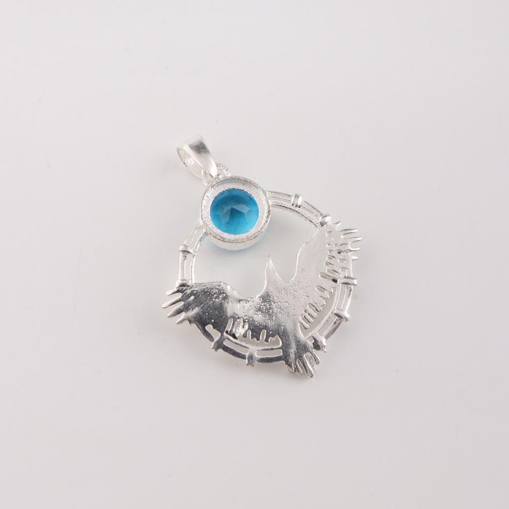Swiss Blue Topaz Gemstone 925 Sterling Silver Jewelry Handcrafted Pendant 1.43" CP-38-8