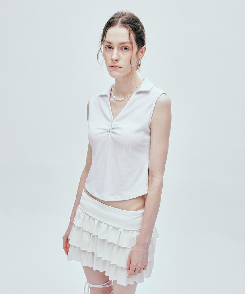 SSY Iron Bar Shirred Collar Sleeveless White