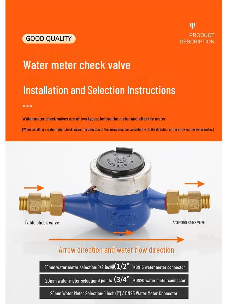 All-Copper 1-Inch Vertical Spring Check Valve with Male/Female Threads, One-Way Backflow Preventer for Water Pipes and Meters.