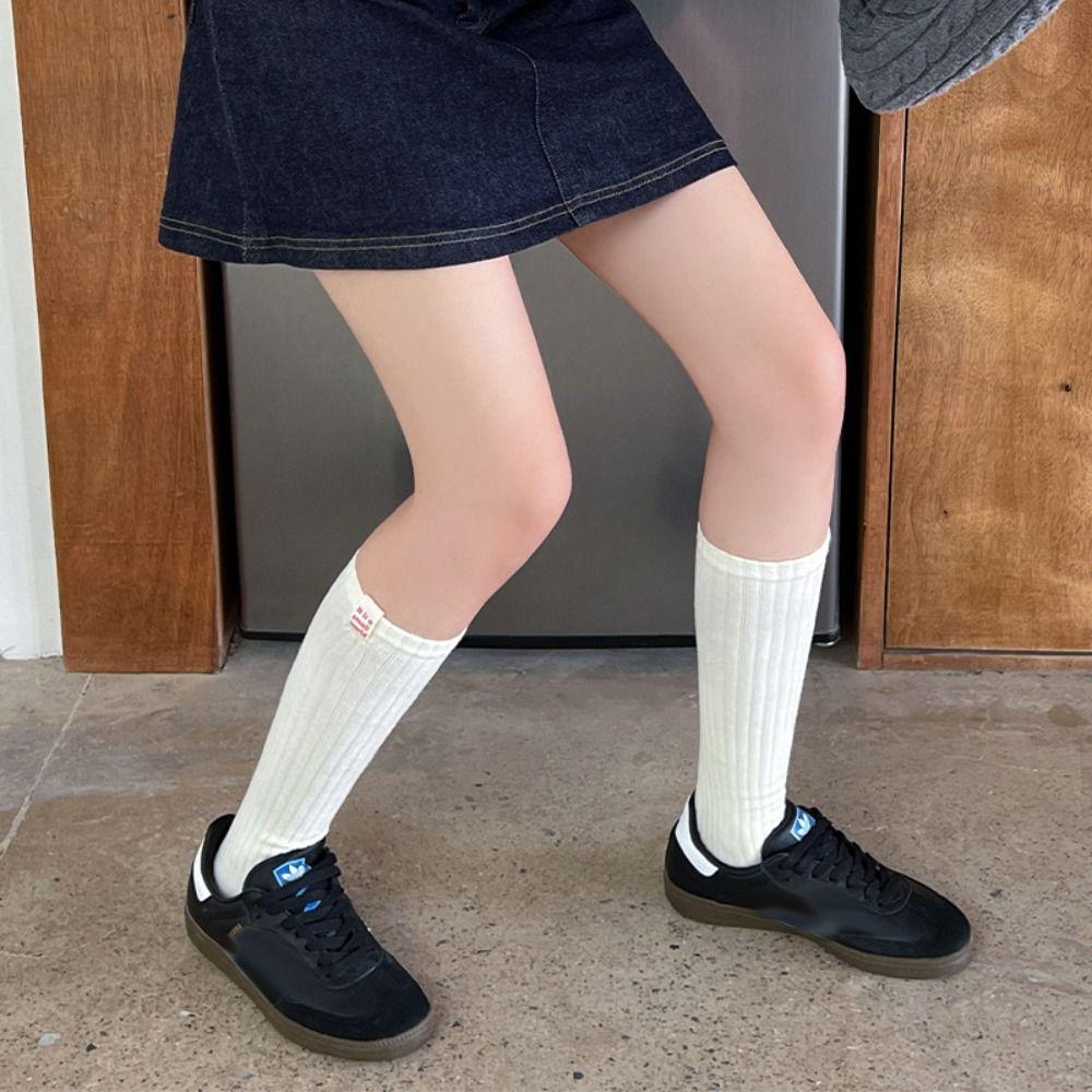 Pure Cotton Knee-high Socks Solid Color Lower Leg Socks New Long Tight Socks  Fall Winter