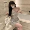 New women's clothing Spice Girl neck chain pleated backless waist dress
