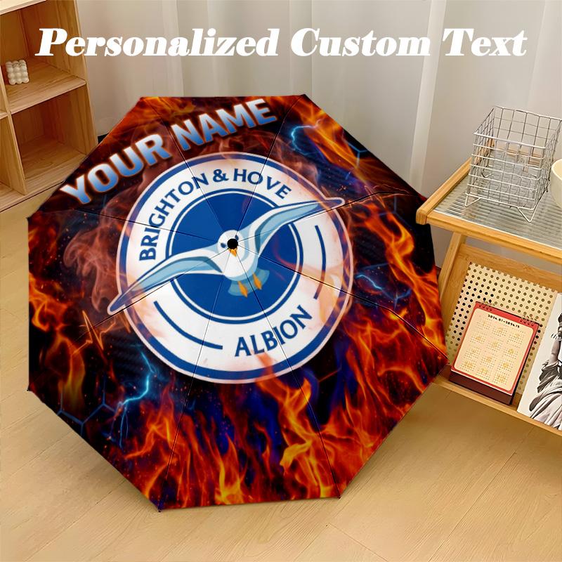 8 Rib Auto Folding Umbrella Brighton & Hove Albion Football Print Custom Name Text Portable Rain Gear