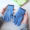 Winter Warm Gloves for Students Five Finger Separate Wool and Velvet Thickened Solid Color Full Finger Gloves