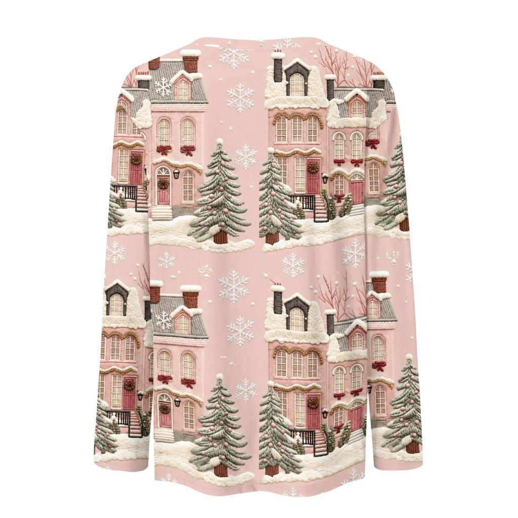 Women's Casual Long Sleeve Christmas Print Neck Top