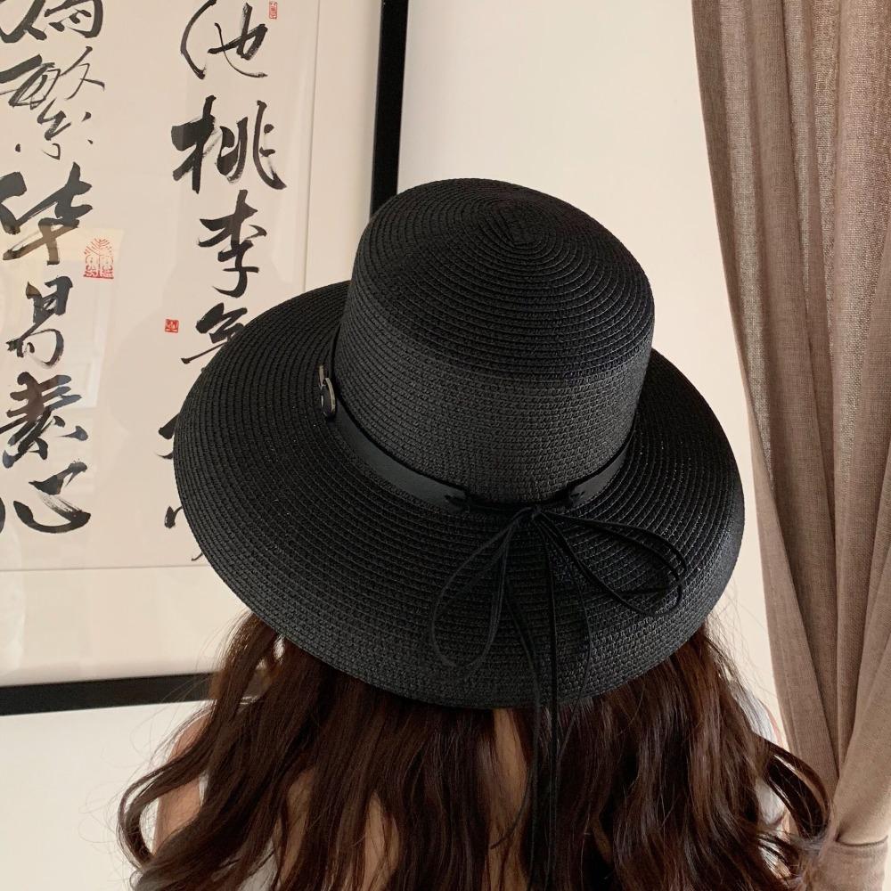 Sombrero de Paja de Verano Ymsaid Para Mujer Moda Elegante Lazo Dama Ala Ancha Caído Playa Visera Femenina Sombrero para el Sol