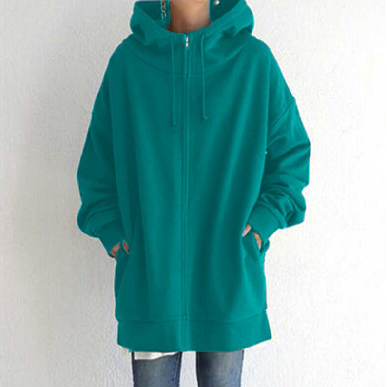 Autumn and Winter Women's New Personality Street Casual Warm Sweater Zipper Hooded Long Fleece Jacket