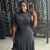 European and American Style Fashionable Women's Solid Color Dress, Round Neck Pullover Sleeveless Casual Temperament Irregular Skirt
